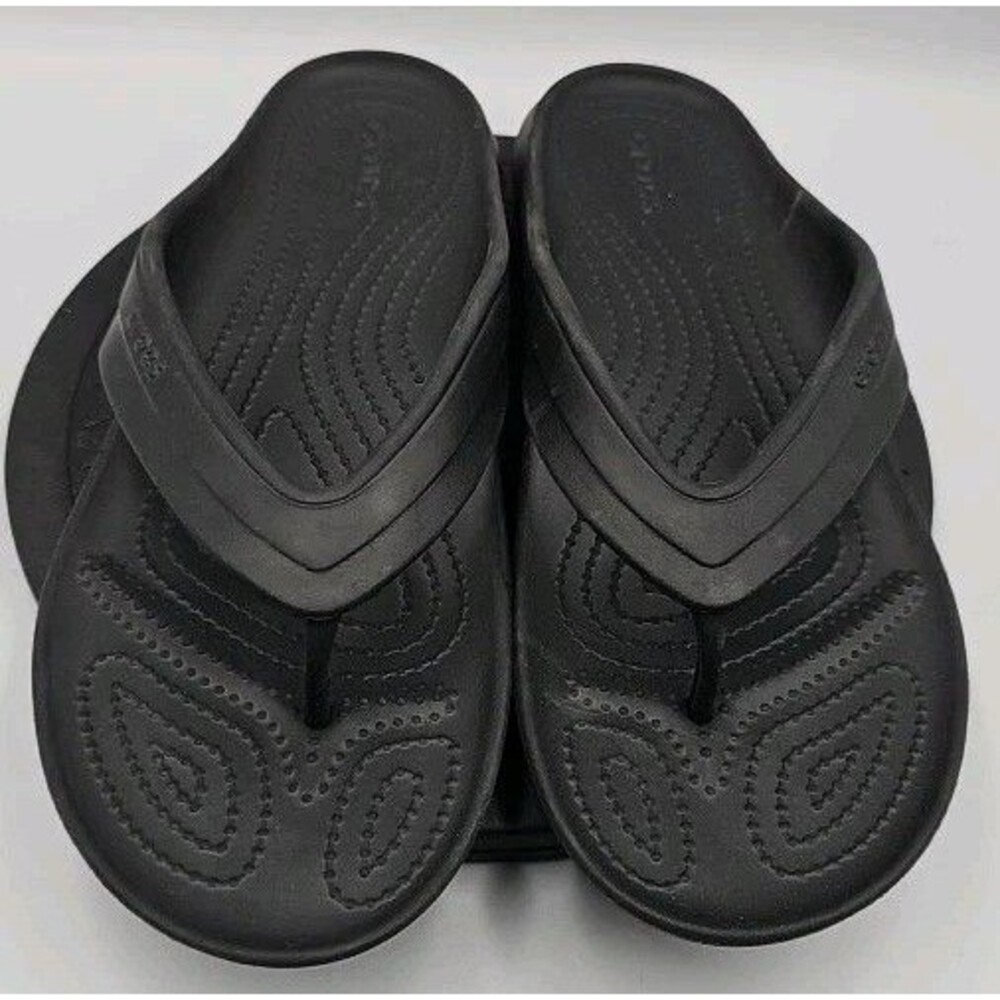 Crocs Athens Flip Flops Mens 6 Womens 8 Black Thong Sandals 10001 Comfort Flat
